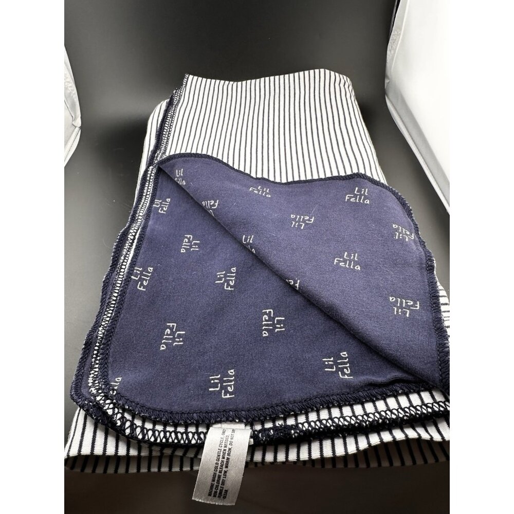 Baby‎ Gap 2013 Navy Blue Lil Fella Reversible Stripe Blanket 35x30 Bear READ